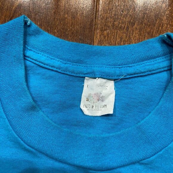Fruit Of The Loom Vintage Single Stitch Teal Blue Pocket Tee Men's Size Large - Picture 6 of 8